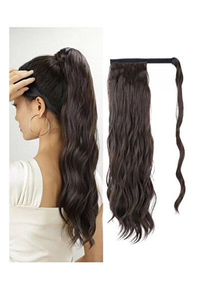 NİLZ قطعة شعر بني مموج بشريط فيلكرو على شكل ذيل حصان