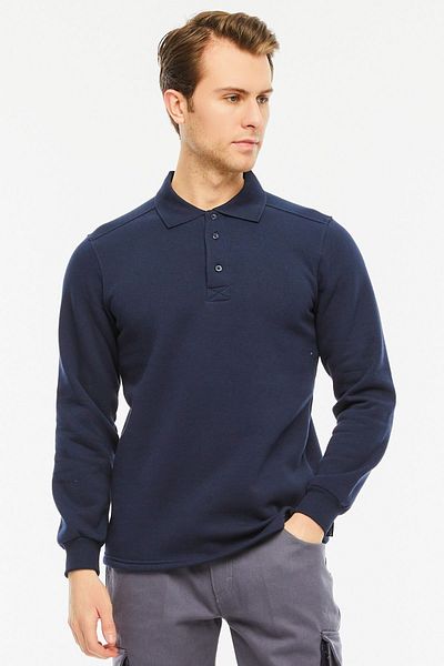 Uniprom Sweatshirt Polo Collar Fleece Inside 3 Thread Cotton Regular Cut Men's Navy Blue