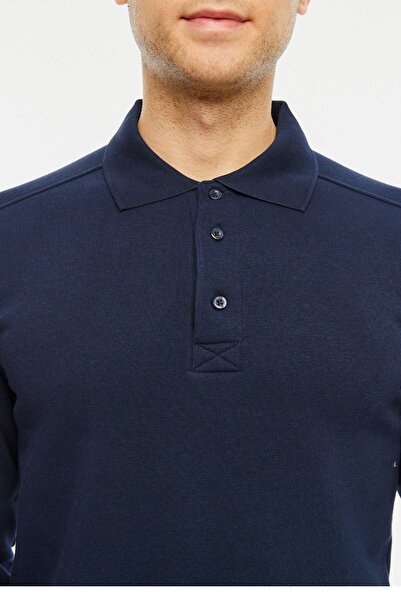 Uniprom Суитшърт с поло яка, подплатена с полар, 3 нишки памук, нормална кройка, мъжки, тъмносин