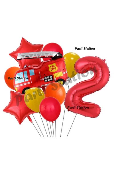 Parti Station Fire Department 2 Years Old Balloon Set Fireman Foil Balloon Set Fire Department Concept Birthday Set