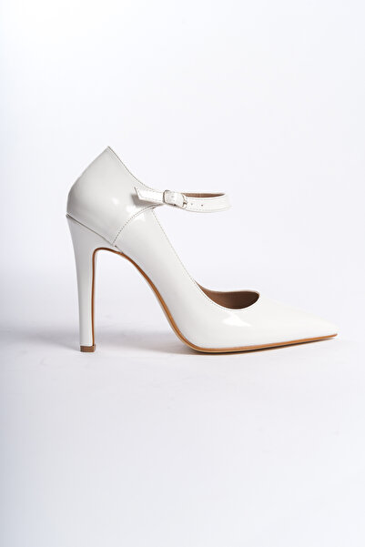 TAIM White Patent Leather Women's Heeled Stiletto Shoes - Evening Dress