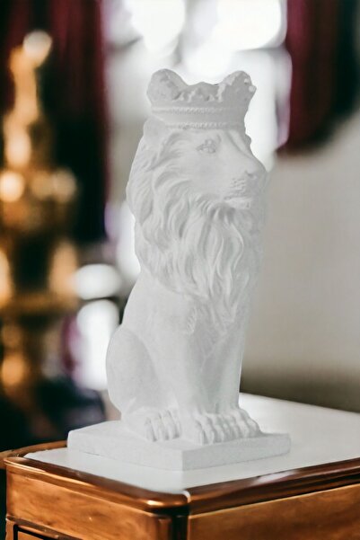 Rugad Biblo Dekoratif Heykel Taçlı Aslan Biblosu Beyaz Model 34