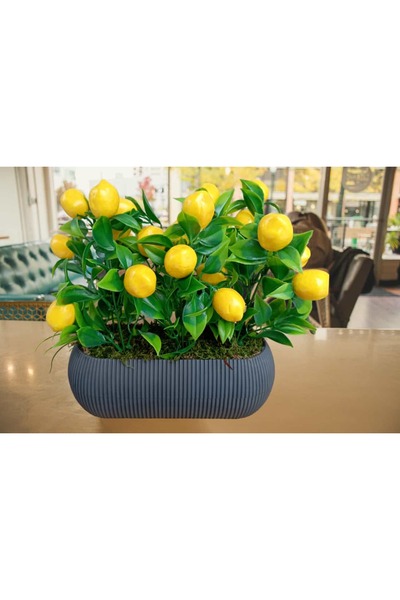 Cennet Home Limon Arajmanı Yatay saksıda limon tezgah üstü masaüstü dekoratif yapay çiçek