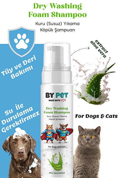 BYPET Aloe Vera İçerikli Kedi ve Köpek Kuru Yıkama Bakım Şampuanı Tüy Deri Bakım Köpüğü 200 Ml