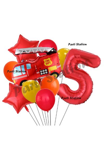 Parti Station Fire Department 5 Year Old Balloon Set Fireman Foil Balloon Set Fire Department Concept Birthday Set