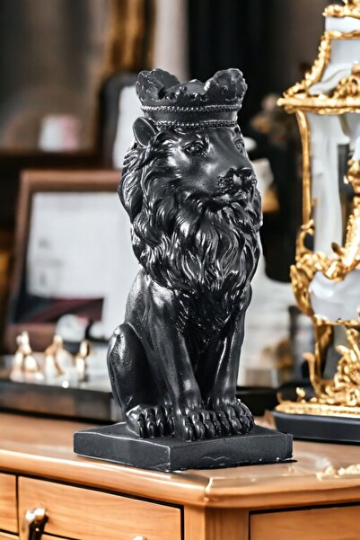 Rugad Biblo Dekoratif Heykel Taçlı Aslan Biblosu Siyah Model 34