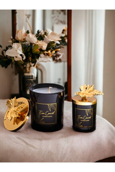 Tiem Concept Özel Tasarım Dekoratif Gold Yapraklı Vanilya Kokulu 2'li Siyah B...