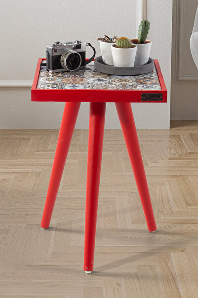 bluecape Esperanza 32x32cm Doğal Masif Seramik Kırmızı Sehpa