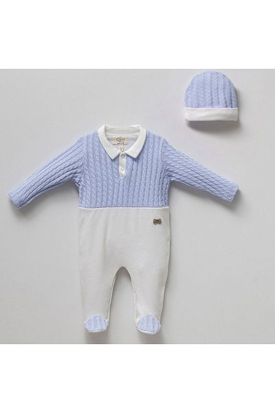 DIDuStore Stylish Knitted Detailed Baby Boy Romper and Beanie Set