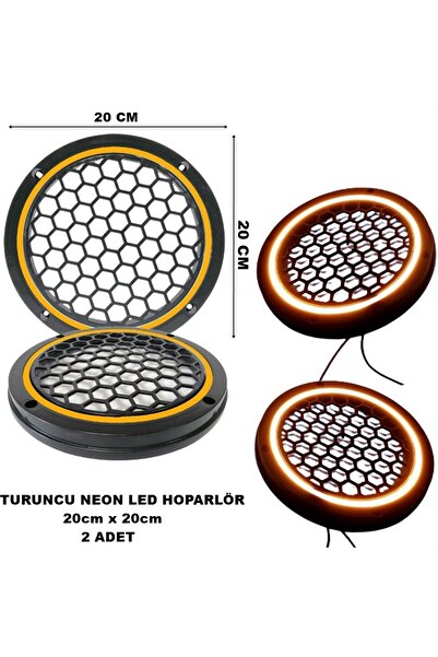 Genel Markalar 20x20 cm Neon Led Işıklı Midrange Hoparlör Kapağı Yuvarlak Çif...