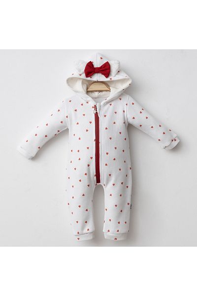 DIDuStore Cute Heart Patterned Hooded Baby Girl Jumpsuit