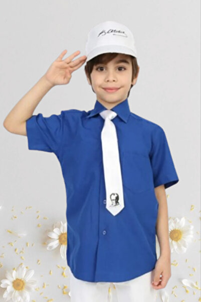 Nacar Erkek Çocuk 23 Nisan Kısa Kol Lacivert Gömlek Keten Gösteri Kutlama 024