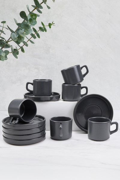 Trendmiya 6'lı Double Türk Kahvesi ve Çay Fincanı Takımı