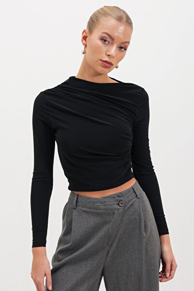 HAKKE Çapraz Büzgülü Crop BLUZ