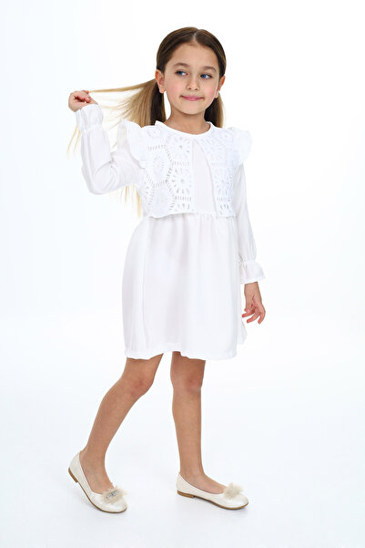 e-çocuk LACE VEST MODEL LINEN DRESS 10010