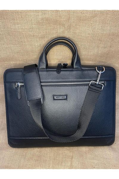 SANAT LEATHER SL-558 حقيبة كمبيوتر محمول وحقيبة كمبيوتر محمول من الجلد الطبيعي باللون الأسود مقاس 38 سم × 28 سم (لـ 14 بوصة) ART LIFE