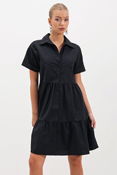 HAKKE Kısa Kollu Oversize Düğmeli ELBİSE