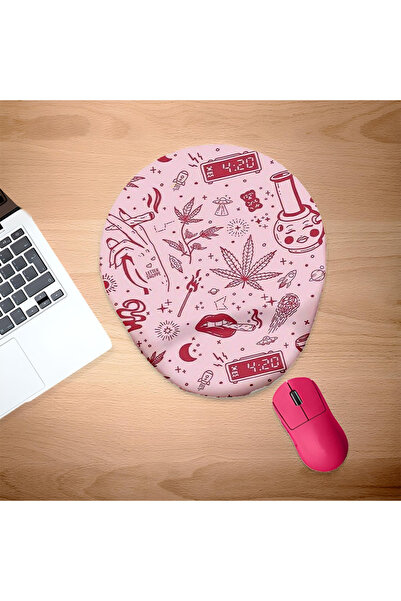 UcuruStore Ροζ οβάλ μαξιλαράκι ποντικιού με γραμμικό σχέδιο και στήριγμα καρπού