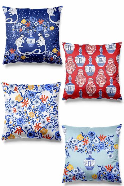 Pilloveland Double Sided Printed China Patterned Set of 4 Suede Throw Pillow Cover