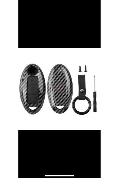 bigkey Nissan Juke Qashqai X-Trail Infinity - Black Carbon Key Case Cover 2014/2022