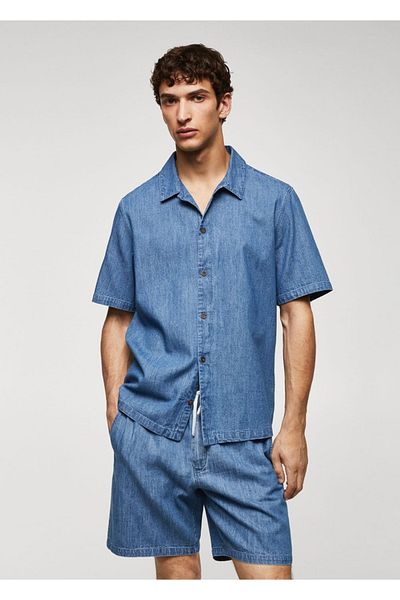 MANGO Man Koszula chambray ze 100% bawełny