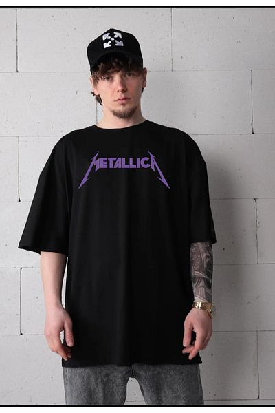 Pisa Art Качествена тениска с лилав печат на Metallica