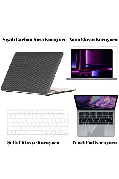 Nezih Case Macbook Pro 16 inç M3 / M3 Pro / M3 Max A2991 Uyumlu Kılıf 360 Derece Full Korumalı 4'lü Set