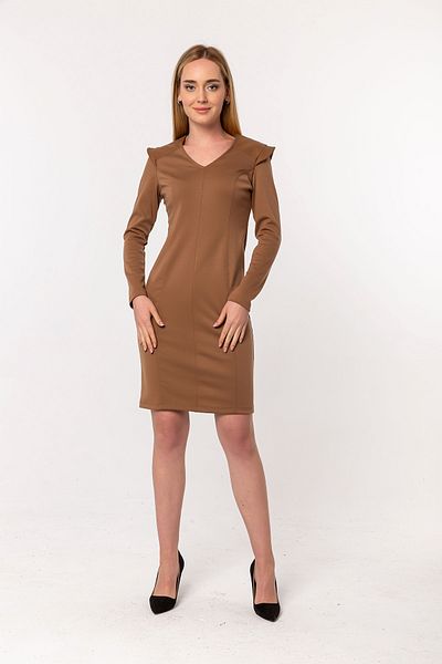 Laranor Tan Collar and Shoulder Detail Dress