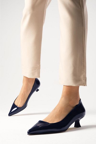 Mio Gusto Carmen Navy Blue Color Patent Leather Low Heeled Shoes