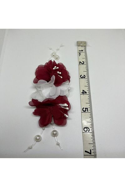 ELALEL TASARIM ΚΟΚΚΙΝΟ ΛΕΥΚΟ ΠΕΡΛΑ ΛΑΒΗ Organza Flower Alligator Hair Clip Κομψό, Μόδα, Γάμος, Ενήλικες, Παιδιά