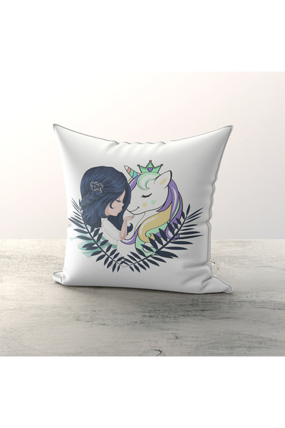 Talia Home Set de 3 huse de pernă pentru cameră pentru copii cu model de unicorn și prințesă TLAKR-214