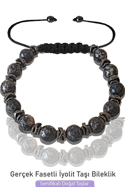 Tesbih Atölyesi Certified Faceted 8 mm Natural Real Iolite Stone Bracelet Water Sapphire
