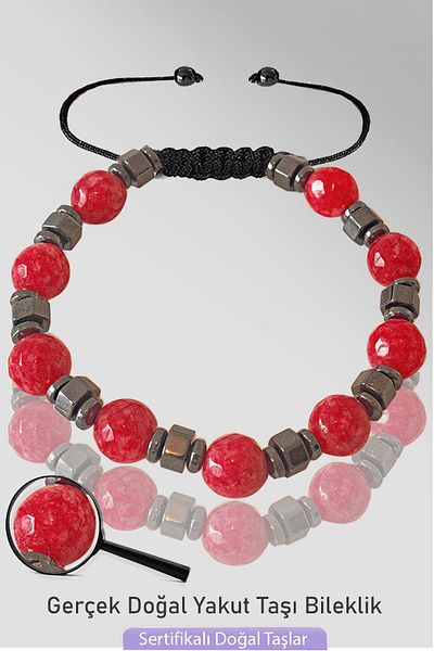 Tesbih Atölyesi Certified Faceted Natural Ruby Stone Bracelet - Adjustable