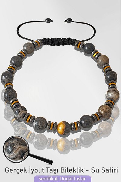 Tesbih Atölyesi Certified 6mm Natural Real Iolite Stone Bracelet - Water Sapphire