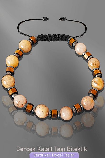 Tesbih Atölyesi Natural Real Calcite Stone Bracelet - Certified and Adjusted