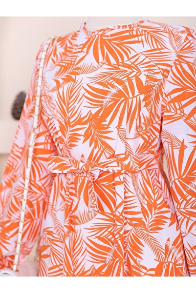 Modamorfo Sukienka we wzór palmy z elastycznymi rękawami