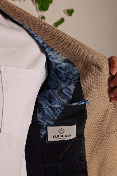 Luisero Ανδρικό αθλητικό σακάκι σακάκι με υφή Vad Beige Honeycomb