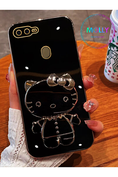Molly Huawei P Smart 2018 İçin Siyah Hello Kitty Standlı Kenarları Gold Detay...