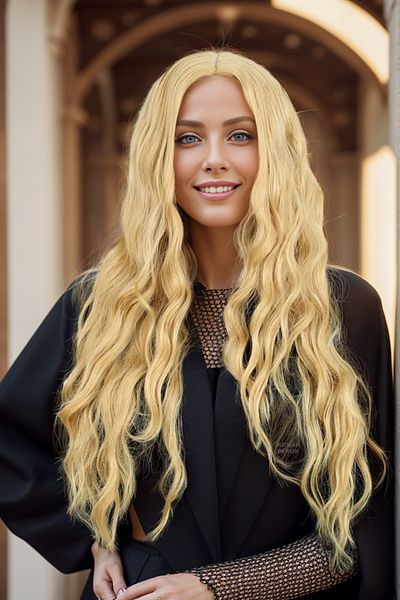 KONAK PERUK Yellow Fiber Synthetic Long Water Wave Wig