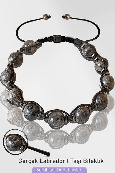 Tesbih Atölyesi Certified Macrame Natural Real Labradorite Stone Bracelet - Adjustable