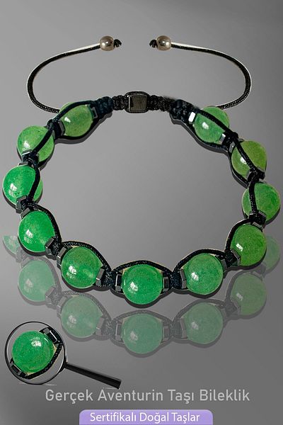 Tesbih Atölyesi Certified Macrame Natural Real Aventurine Stone Bracelet - Adjustable
