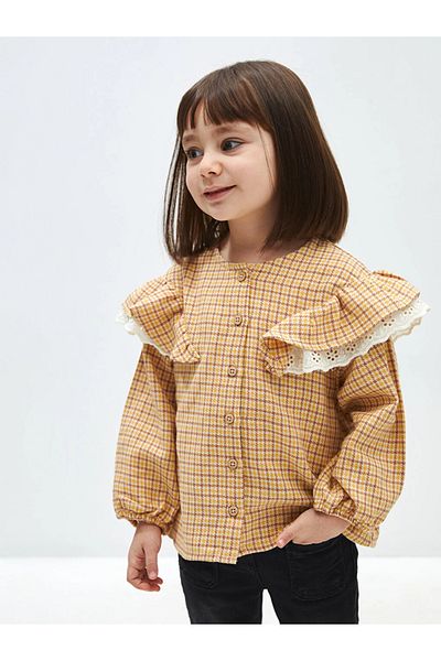 LC Waikiki LCW baby Crew Neck Long Sleeve Plaid Baby Girl Shirt