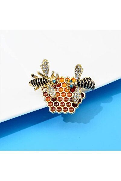 ESJ Kristal Zirkon Taş Petek Bal Arı Kadın Broş Ebat: 4*5 Cm