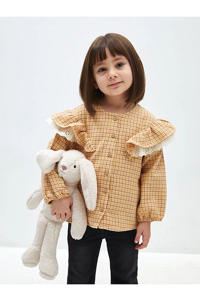 LC Waikiki LCW baby Crew Neck Long Sleeve Plaid Baby Girl Shirt