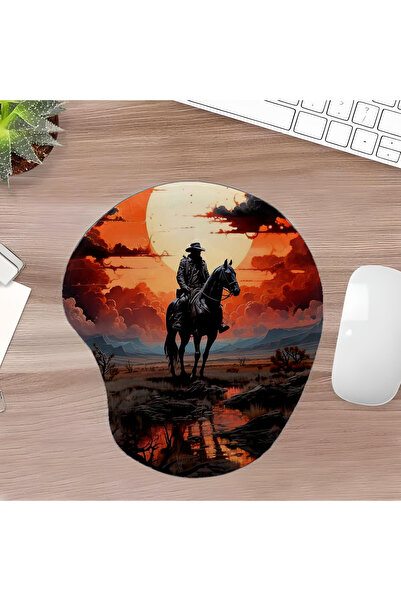 UcuruStore Κομψό οβάλ mouse pad με σχέδιο καουμπόι και στήριγμα καρπού
