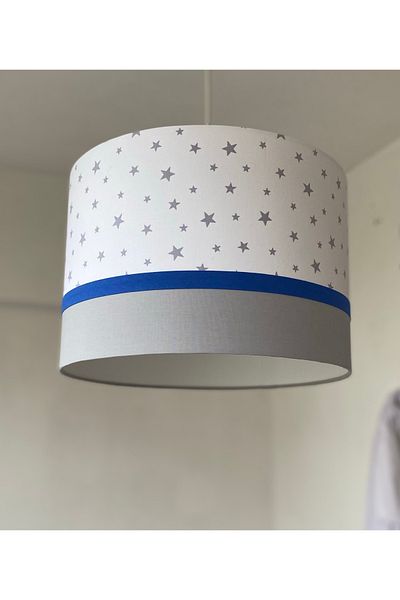 Leobabyroom Gray Little Star Patterned Baby/Kid's Room Design with Dark Blue Stripes - Chandelier