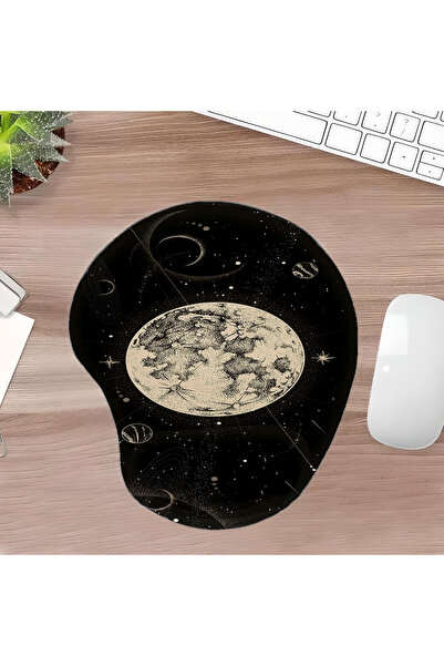 UcuruStore Σετ οβάλ ποντικομαξιλαράκι με σχέδιο Σελήνης στο διάστημα και στήρ...