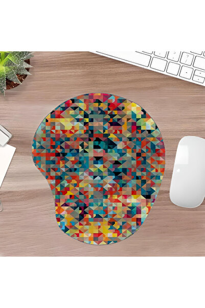 UcuruStore Πολύχρωμα Μικρά Τρίγωνα Οβάλ Μαξιλαράκι Ποντικιού με Στήριγμα Καρπού