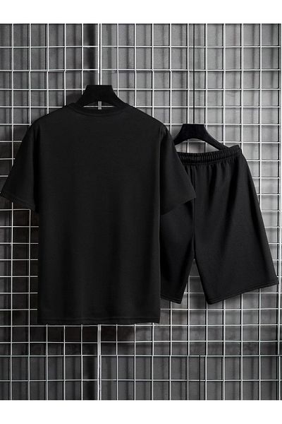 Mythologie New York Line T-Shirt Shorts Combination Set - Black Printed Oversize Crew Neck