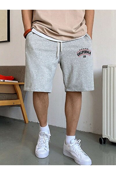 Mythologie California 23 Combed Cotton Short Shorts - Gray Printed High Waist Knitted Pocket Women